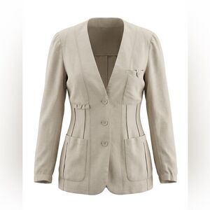 DONNA KARAN COLLECTION WOMENS LINEN BLEND LIGHT JACKET TAN SIZE 2